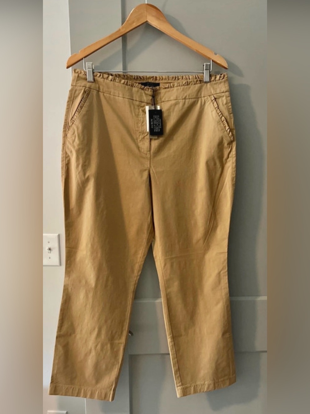 JCrew women’s cropped khaki pants with ruffle waist